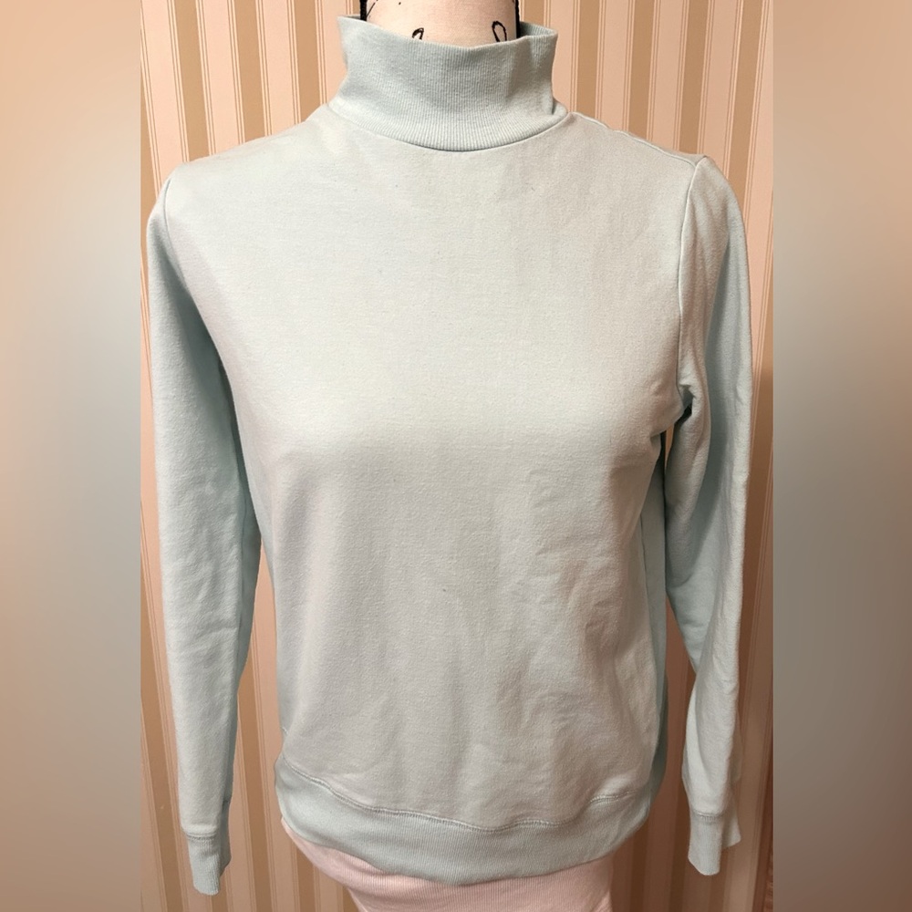 Lands End Mock Turtleneck sweatshirt in soft Aqua. Size SP (6-8)
